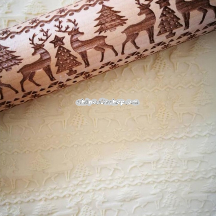 Christmas Embossing Rolling Pin Baking Cookies Fondant Cake Dough Engraved Roller(43cm Christmas tree)
