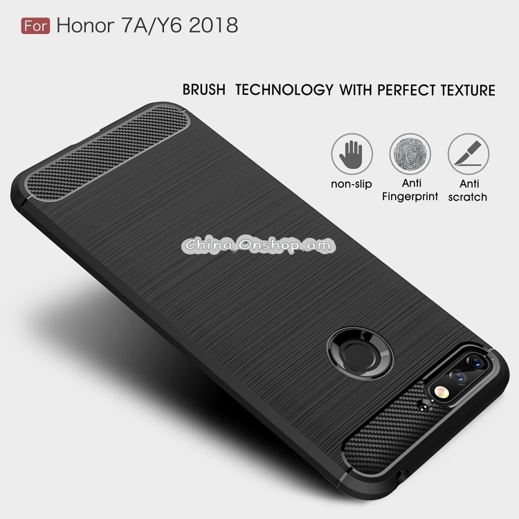 Brushed Texture Carbon Fiber Shockproof TPU for Huawei Honor 7A / Y6 (2018)(Black)