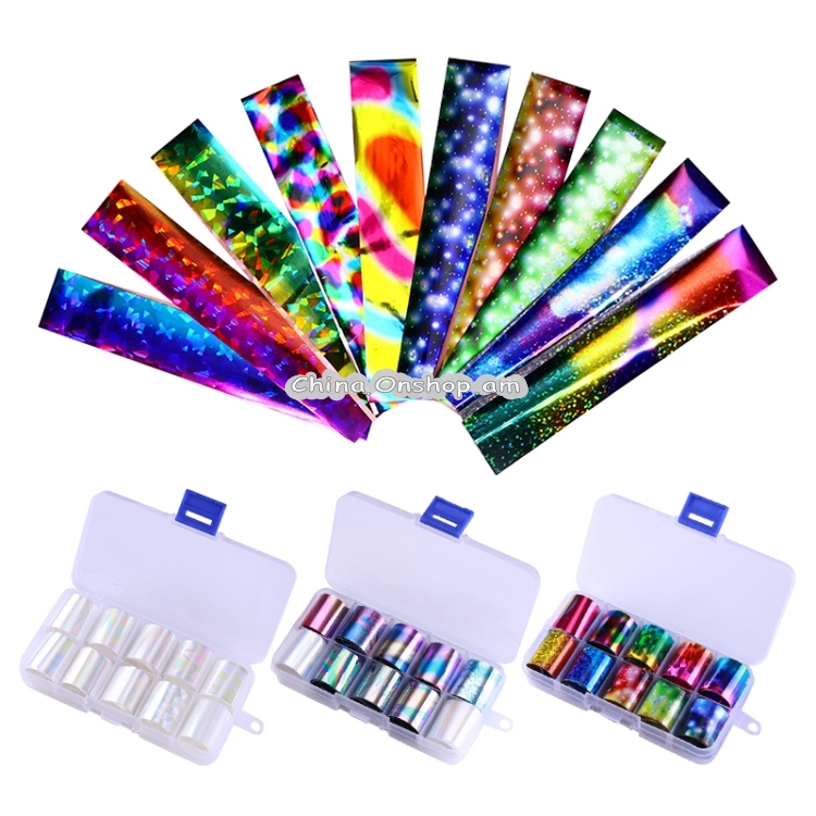 10 PCS DIY Holographic Nail Foil Set Transparent Nail Art Transfer Sticker