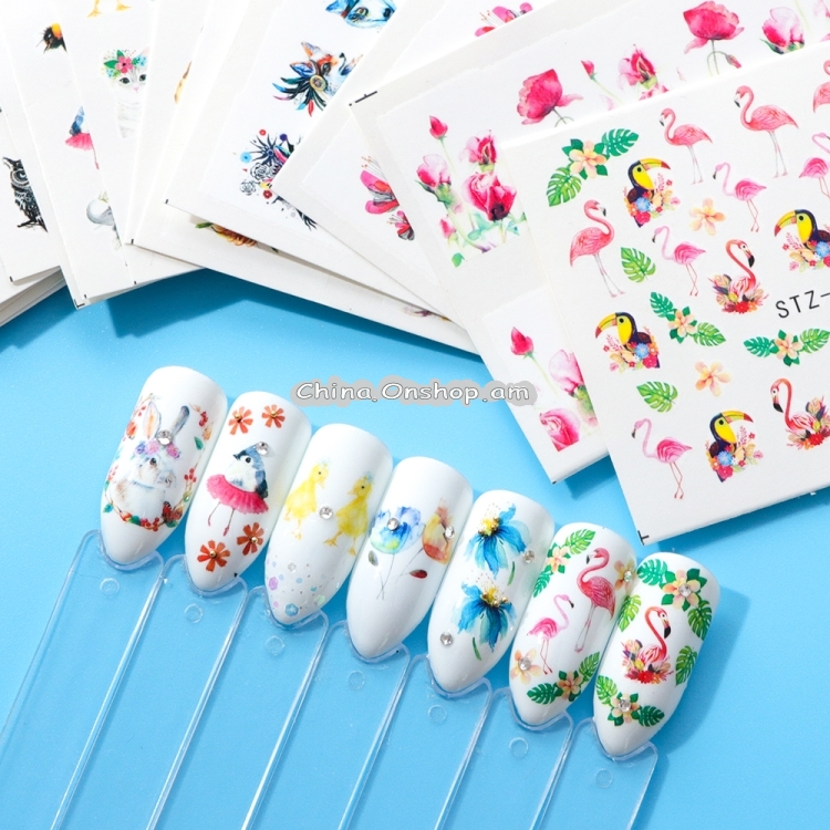 5 PCS Cute Animals Nail Stickers Water Decals Watermark Decoration (STZ659)