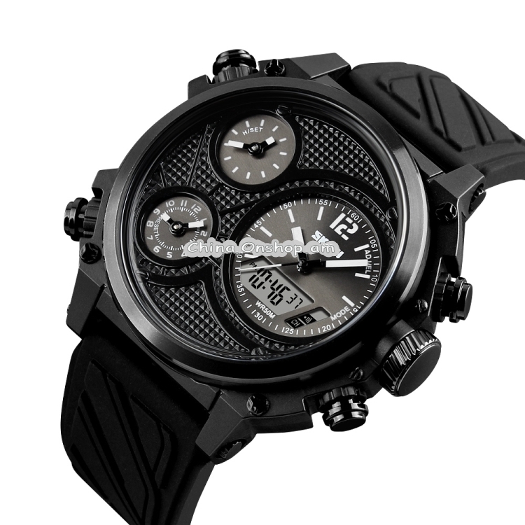 SKMEI 1359 Men Outdoor 50m Waterproof Digital Watch Sports Wrist Watch Support 5 Time Displays(Black)