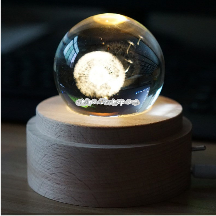 3D Word Engraving Crystal Ball Music Box Dandelion Pattern Electronic Swivel Musical
