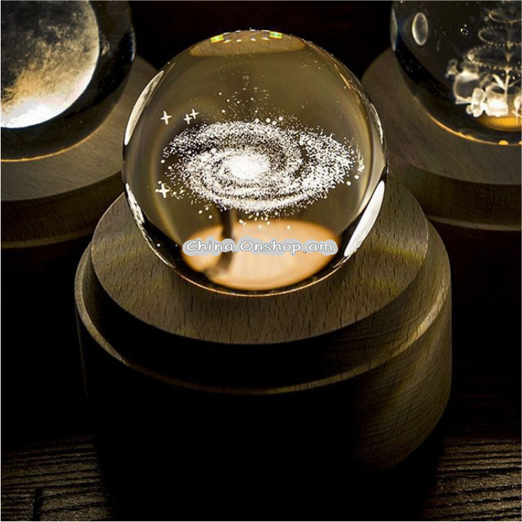 3D Word Engraving Crystal Ball Music Box Milky Way Pattern Electronic Swivel Musical Birthday Gift Home Decor with Music