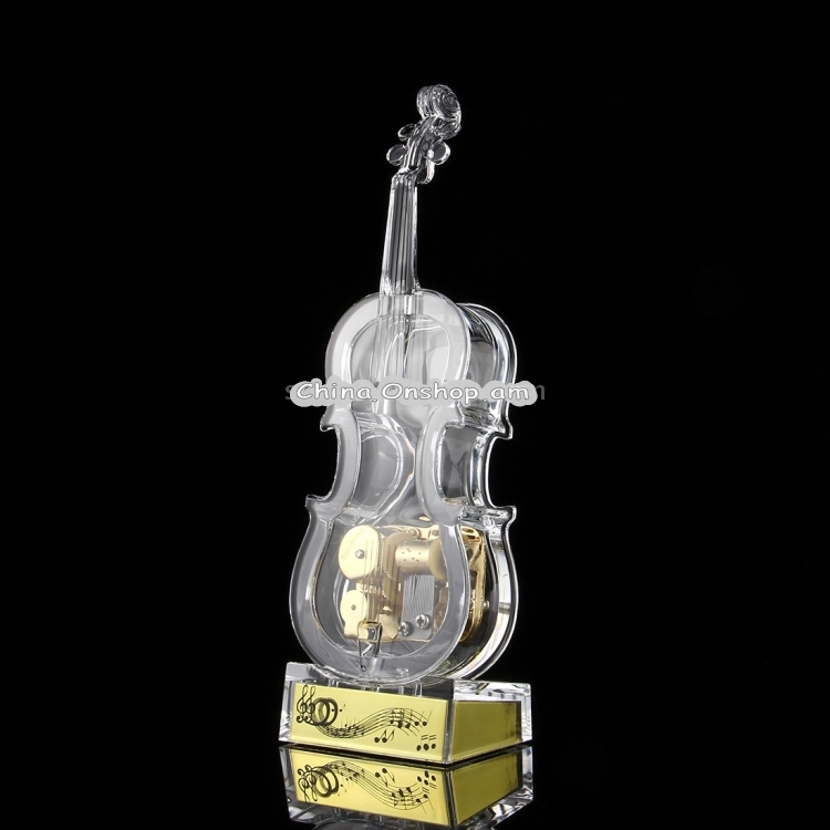 NO:8086 Transparent Crystal Violin Shape Music Box(Middle Size)