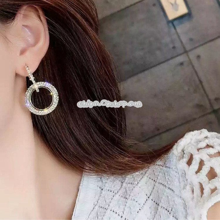 Rhinestone Crystal Earrings Round Earrings for Woman