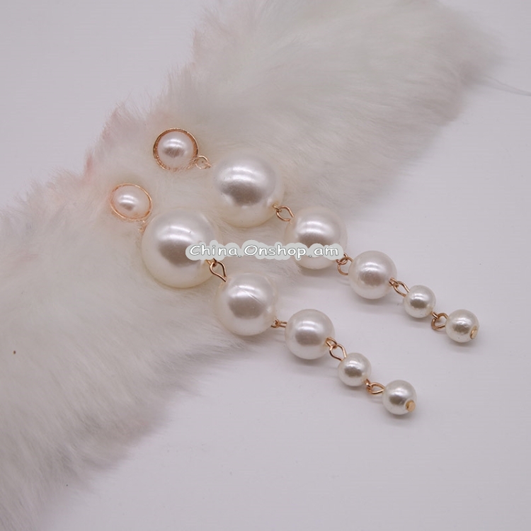 Created Big Simulated Pearl Long Earrings Pearls String Statement Drop Earrings
