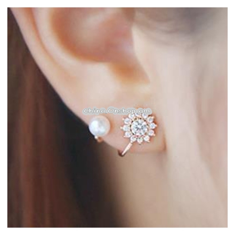 Stylish and Beautiful Full of Snowflake Sweet Pearl Stud Ear Clip Earrings
