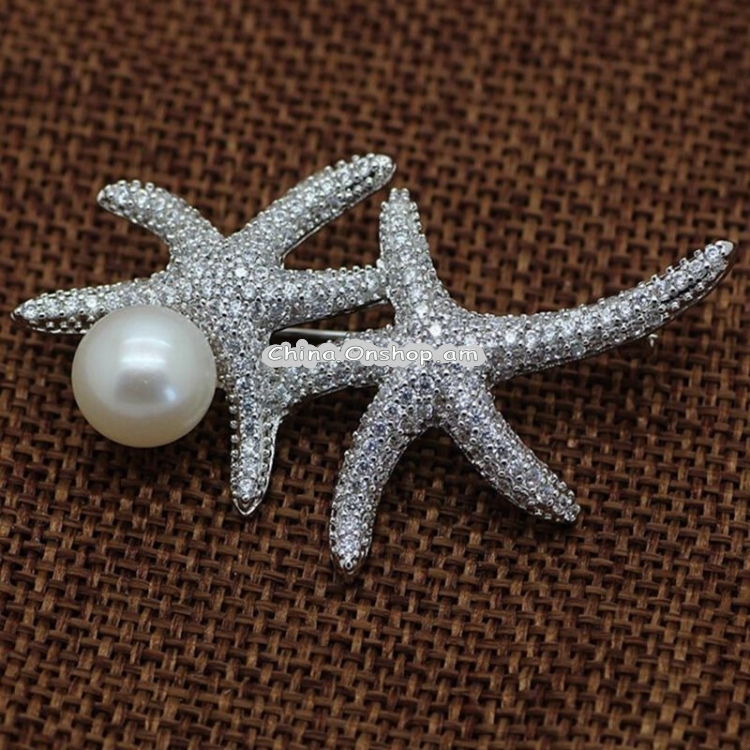 Women Fashion Pearl Starfish Brooch