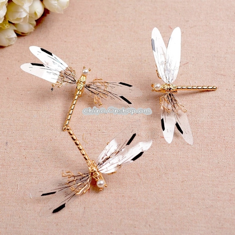 3 PCS Golden Dragonfly Hairpins Bridal Headdress Wedding Hair Accessories Transparent Wings Dragonfly Hair Clip