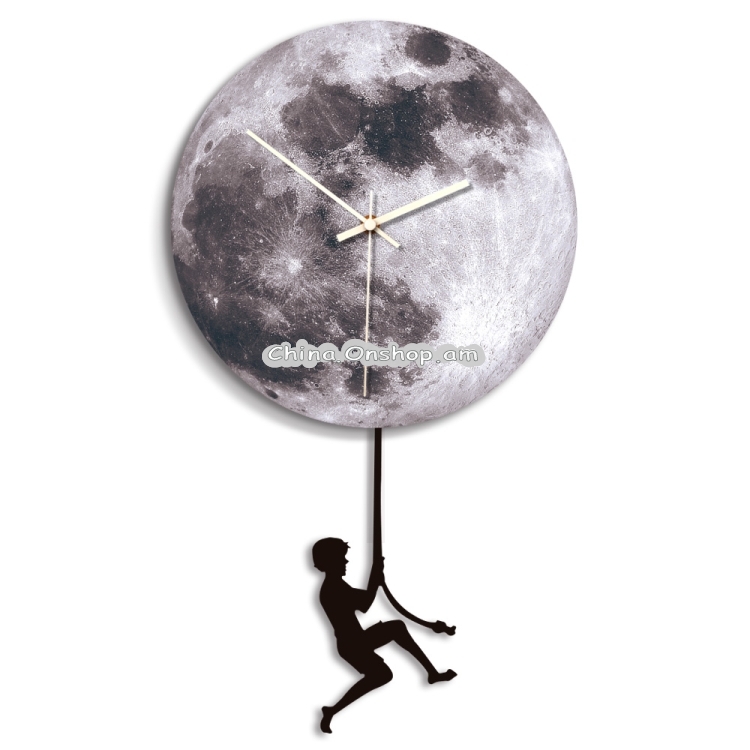 B008-018 Boy Pattern Moon Style Home Living Room Decoration Acrylic Mute Wall Clock