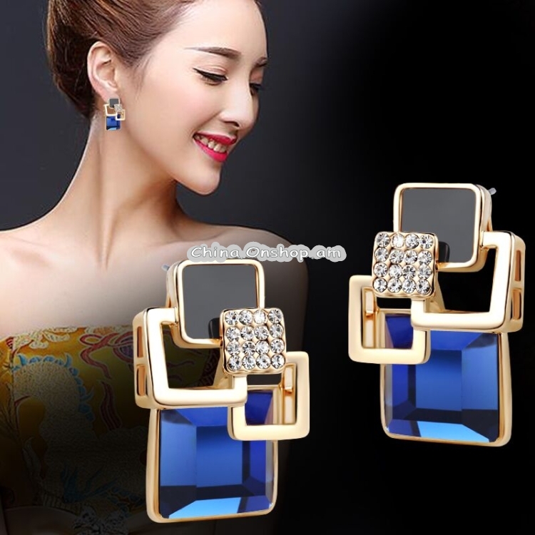 Stylish Square Crystal Earrings with Studded Earrings
