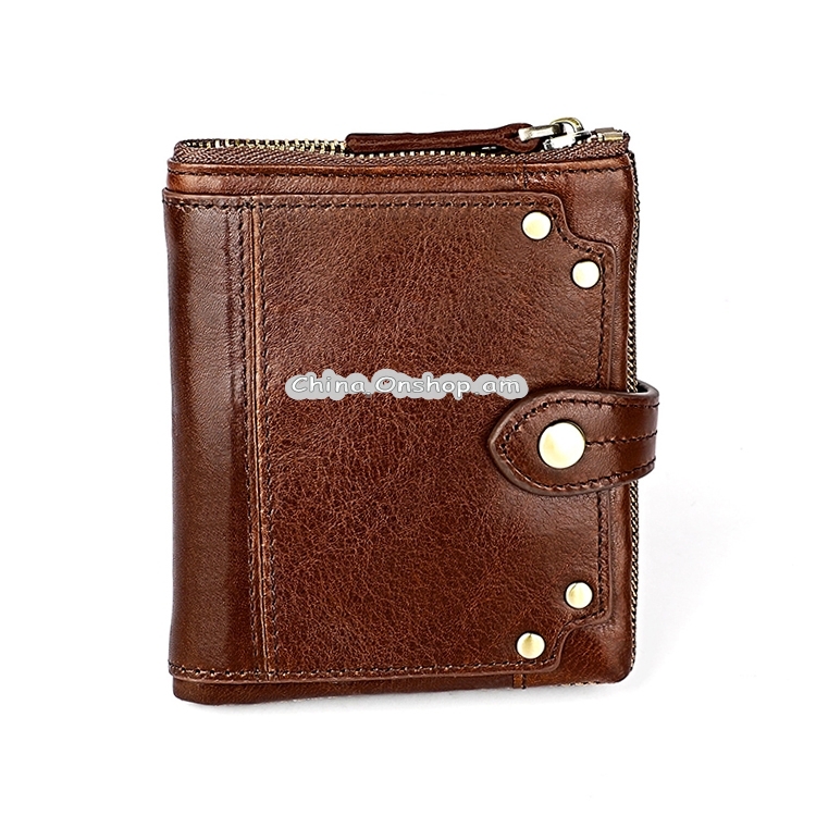 8221 Antimagnetic RFID Men Crazy Horse Texture Leather Zipper Wallet