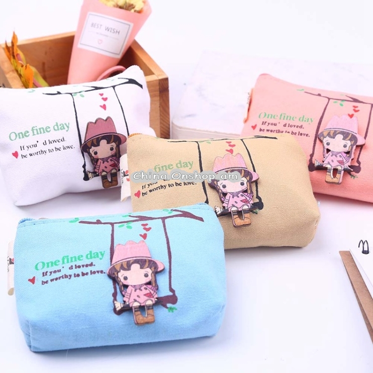 Cute Canvas Coin Bag Zipper Wallet Card Purse