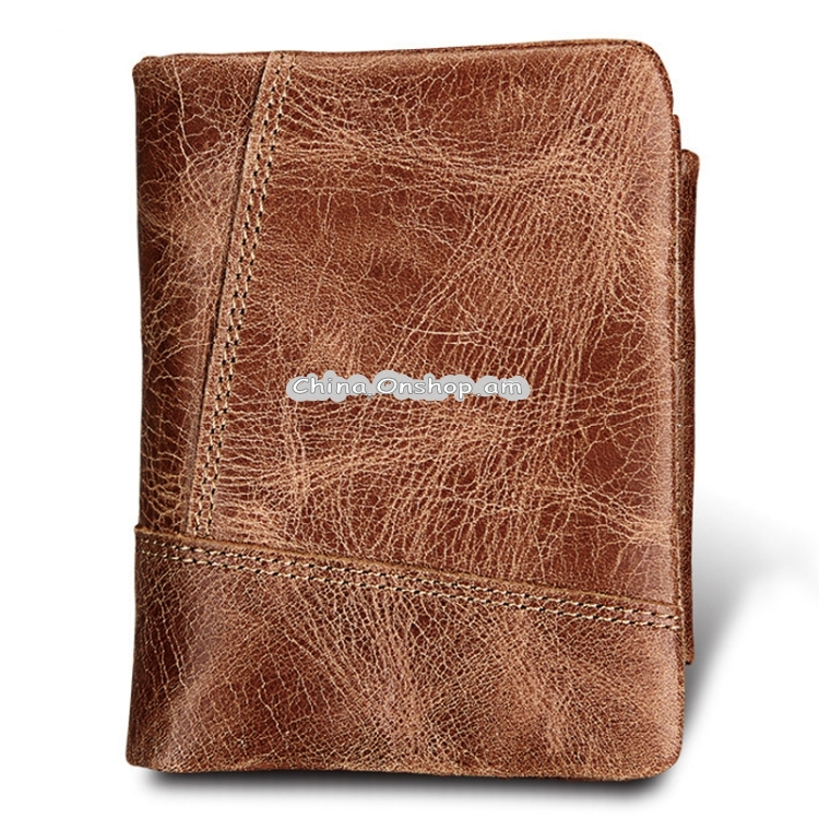 Genuine Cowhide Leather Crazy Horse Texture Zipper 3-folding Short Style Card Holder Wallet RFID Blocking Coin Purse Card Bag Protect Case for Men, Size: 12*9.5*4cm
