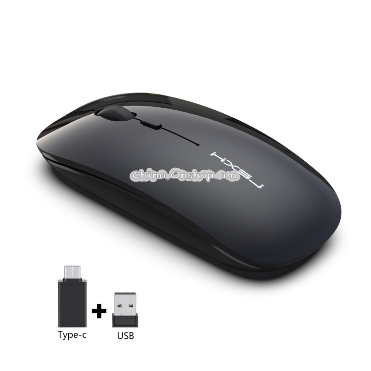 HXSJ M60 2.4GHz 4-keys USB Rechargeable Wireless 1600DPI Optical Mute Mouse for Laptop / Desktop PC, with USB-C / Type-C Adapter