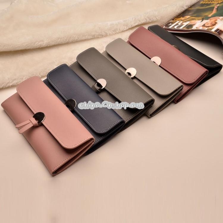 Long type Women Wallets PU Leather Women Purse(Gray)