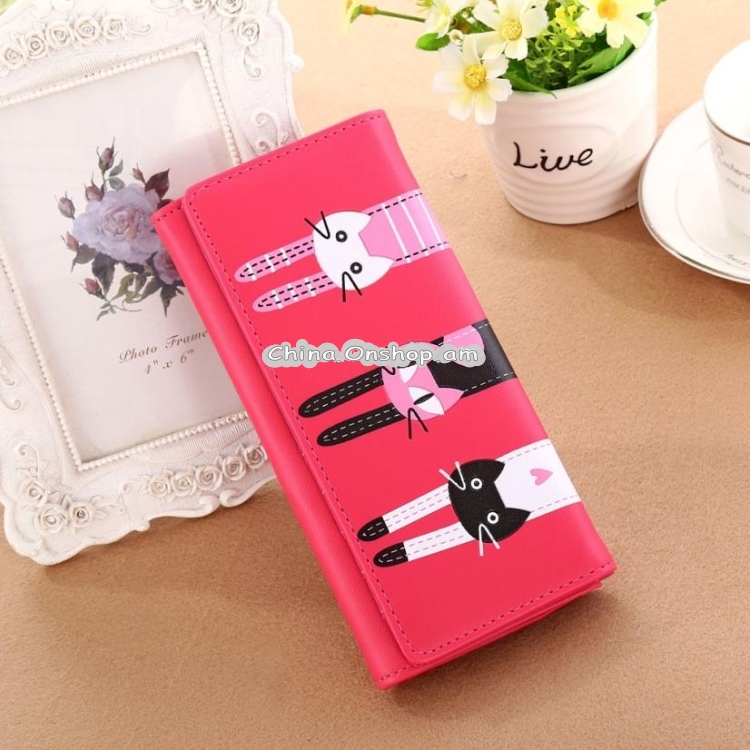 Women Cat Pattern Coin Purse Long Wallet Card Holders Handbag Cute Leather Wallets