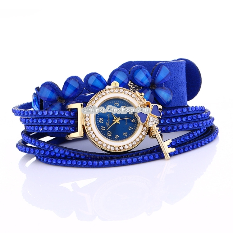 FULAIDA Round Dial Diamond Flower Bracelet Watch with Flower Shape Key Pendant