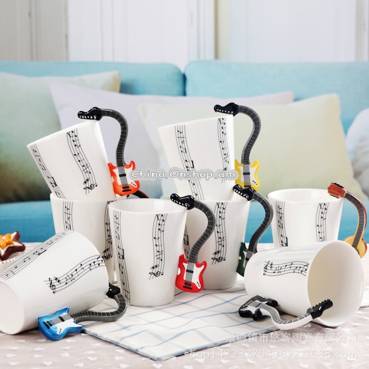Guitar Ceramic Cup Personality Music Note Milk Juice Lemon Mug Coffee Tea Cup Home Office Drinkware Unique Gift