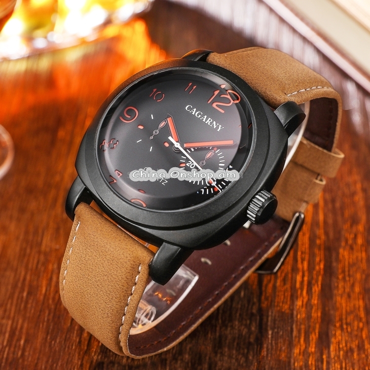 CAGARNY 6833 Fashionable Five Needles Quartz Sport Wrist Watch with Leather Band for Men