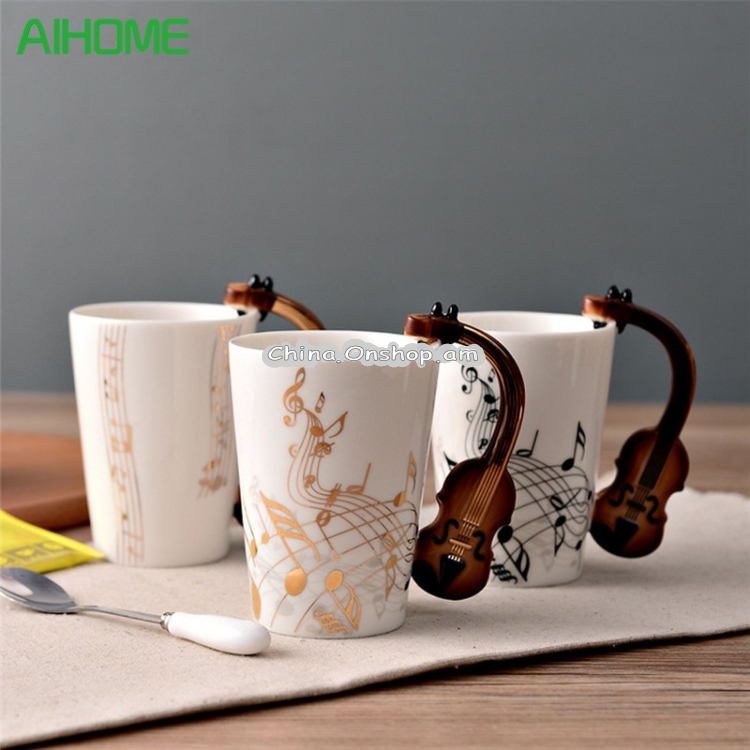 Guitar Ceramic Cup Personality Music Note Milk Juice Lemon Mug Coffee Tea Cup