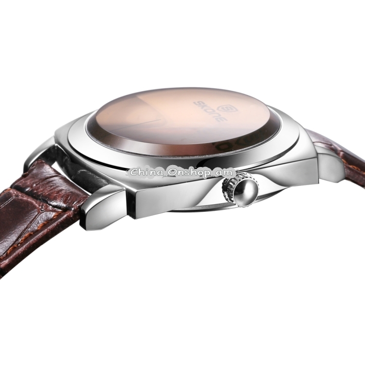 SKONE 5017 Personalized Halfdial Display 3 Small Dials Shared a Needle Fashion Men Quartz Watch with Genuine Leather