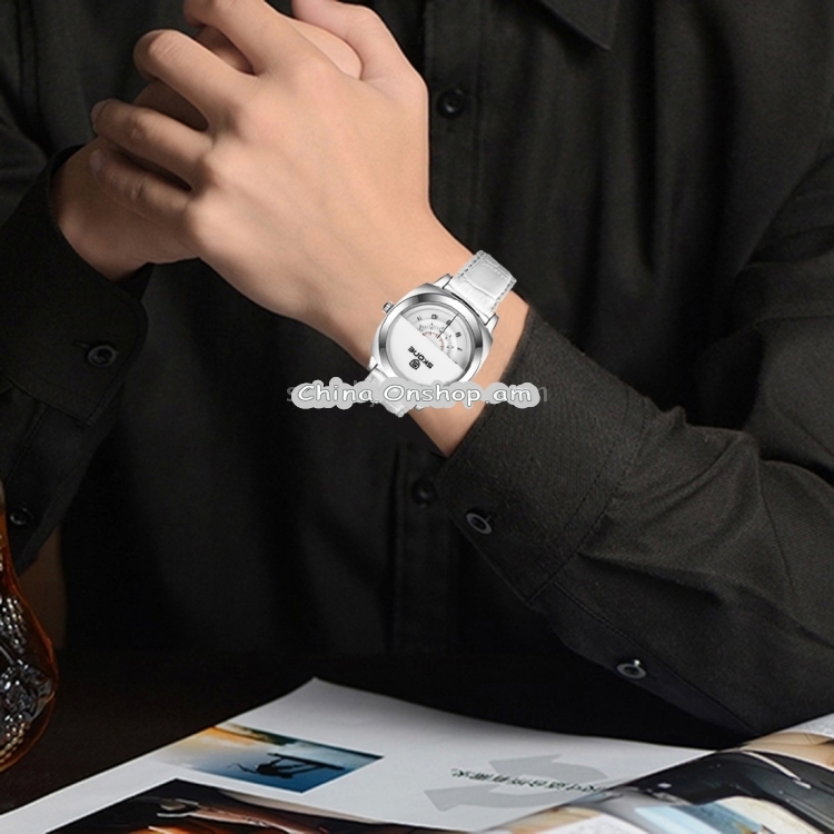 SKONE 5017 Personalized Halfdial Display 3 Small Dials Shared a Needle Fashion Men Quartz Watch with Genuine Leather Band