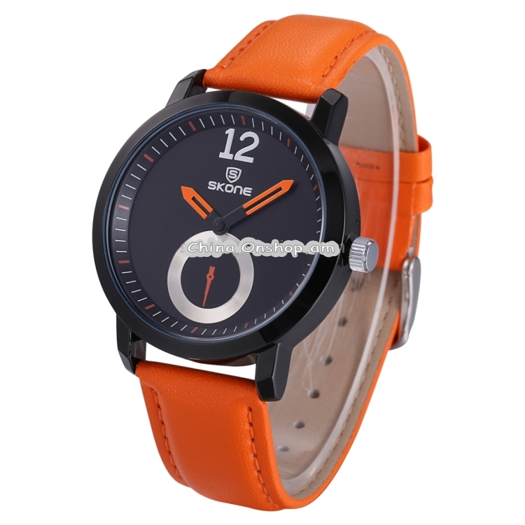 SKONE 5015 Simple Round Dial One Decoration Dial Fashion Women Quartz Watch with PU Leather