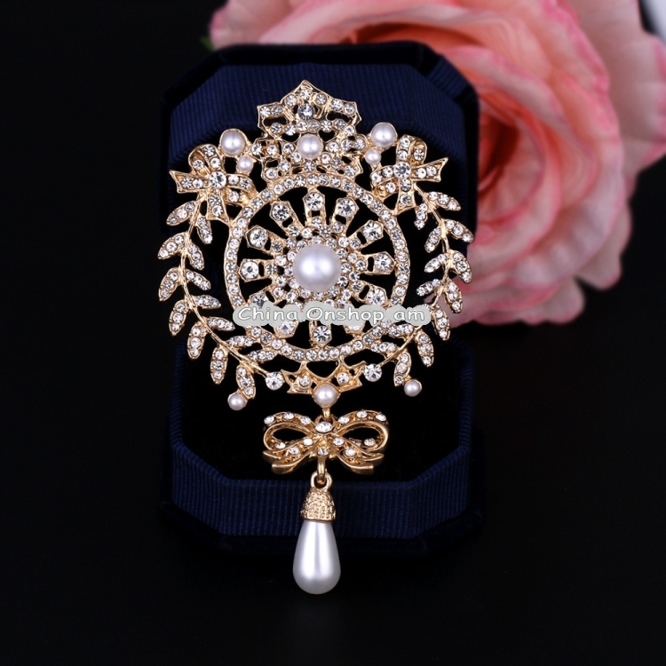 Crown Brooch Pearl Butterfly Fringed Brooch