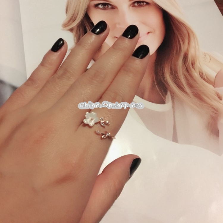 Rose Gold Beautiful Temperament Zircon Leaves Shell Flower Open Ring