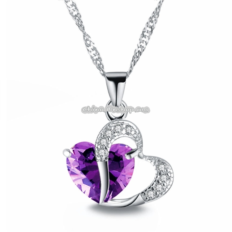 Heart Shaped Zircon Crystal Necklace Sweater Clavicle