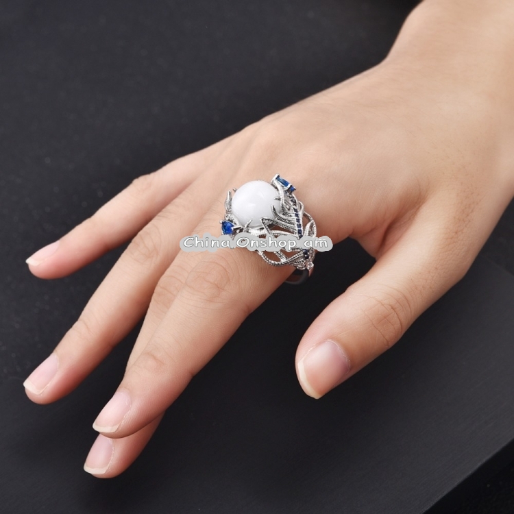 Vintage Silver Hollow Natural Opal Rings Feather Pattern