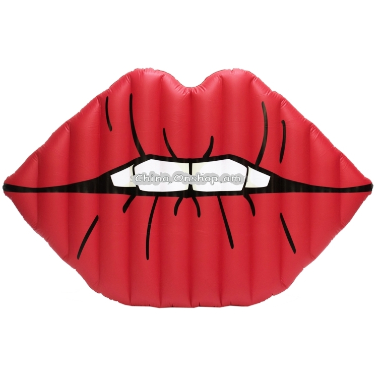 Inflatable Lip Biting Shaped Floating Mat Swimming Ring, Inflated