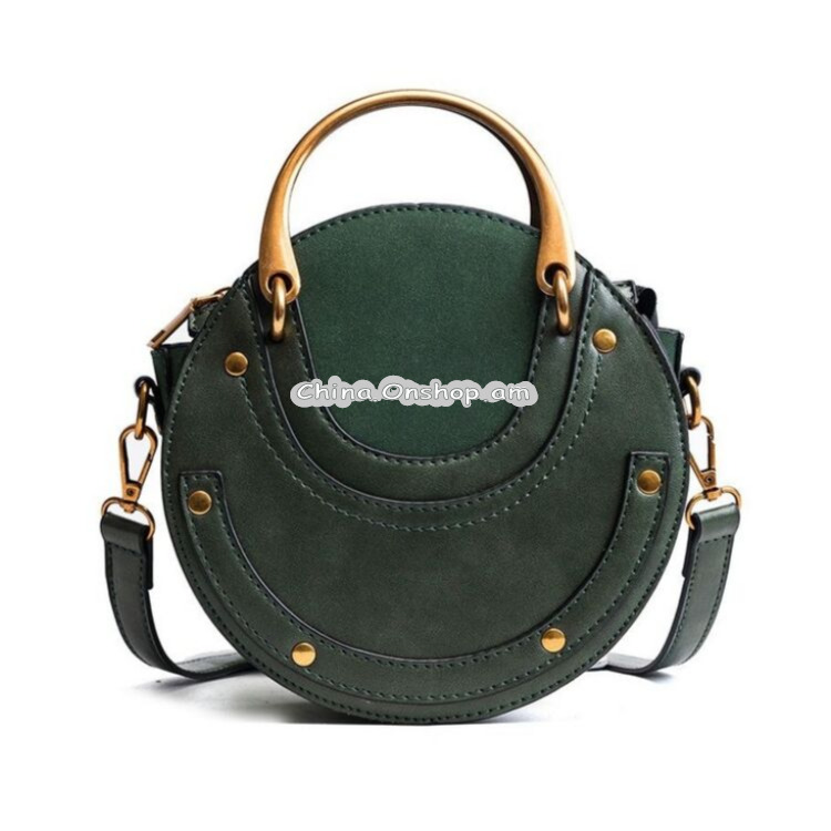 Circular Scrub PU Leather Women Bags Retro Handbag Shoulder Mini Bag