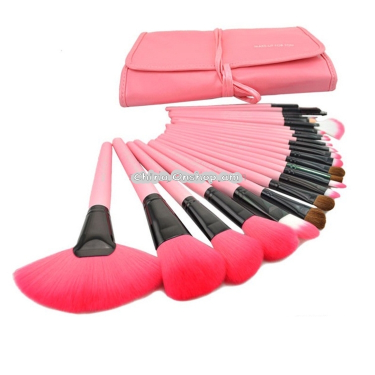 24 PCS Goat Hair Pink Handle Makeup Brush Set