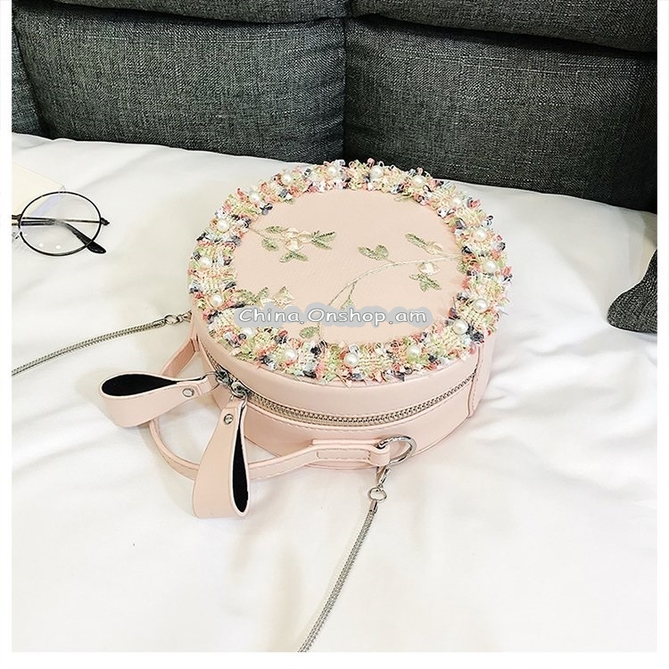 Retro Style Lace Pearl Casual Shoulder Bag Messenger Bag Ladies Handbag Small Round Shoulder Bag