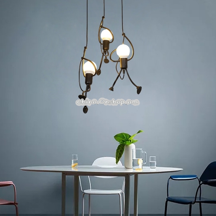 YWXLight Nordic Modern Pendant Light Black Metal E27 Bulb Villain Modeling LED Lamp Restaurant Bedroom Living Room(Warm White)