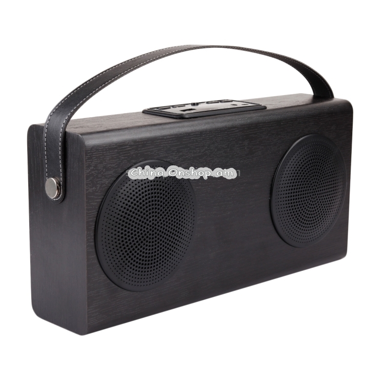 A006 Portable Wood Bluetooth V2.1 Stereo Speaker with Mic, Support Hands-free & AUX Line In & FM & USB Power Bank & LED Display (Black)