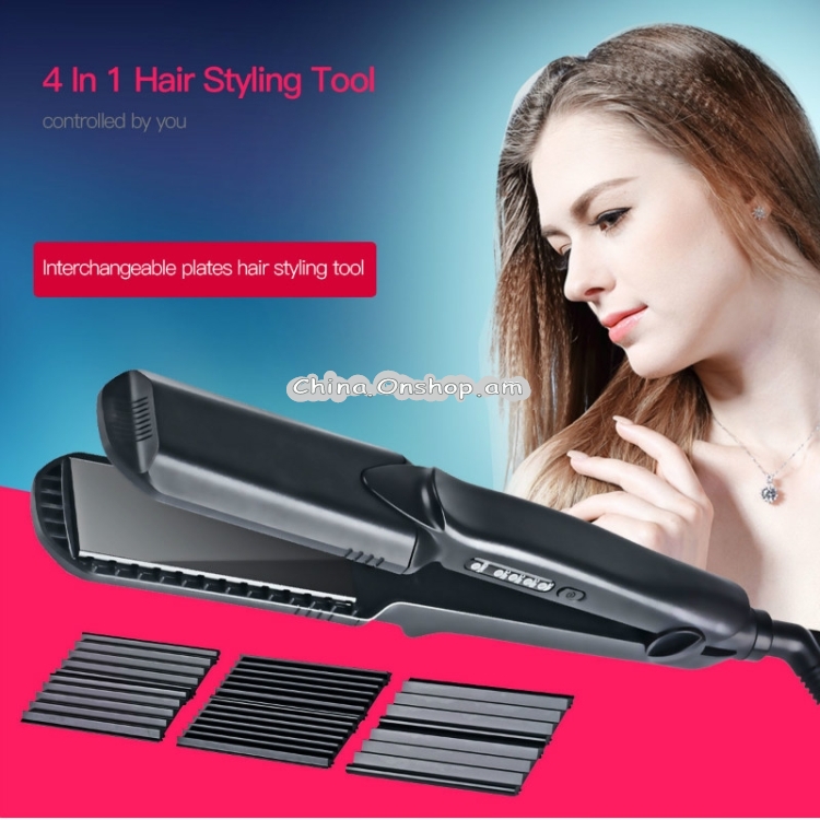4 in 1 Interchangeable Ceramic Hair Curler Straightener Corn Electric Splint, Plug Standard