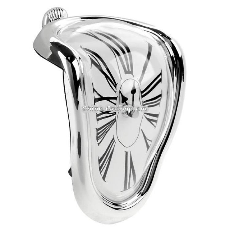 Roman Numeral Novelty Distorted Retro Timepiece Art Warp Chrome Melting Quartz Irregular Clock