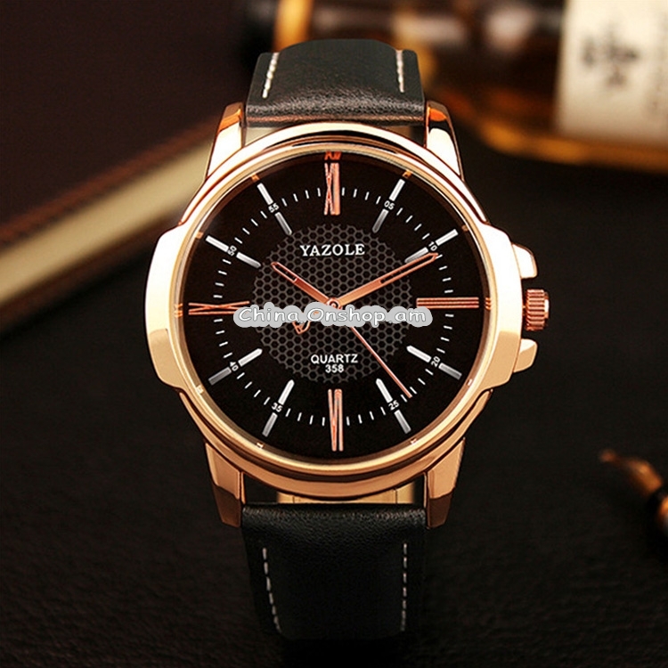358 YAZOLE Men Fashion Business Waterproof Leather Band Quartz Wrist Watch