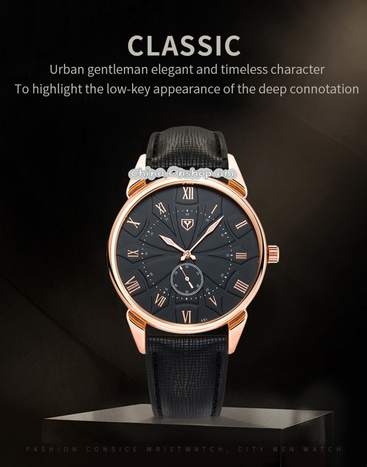 YAZOLE 451 Men Fashion Business PU Leather Band Quartz Wrist Watch, Luminous Points