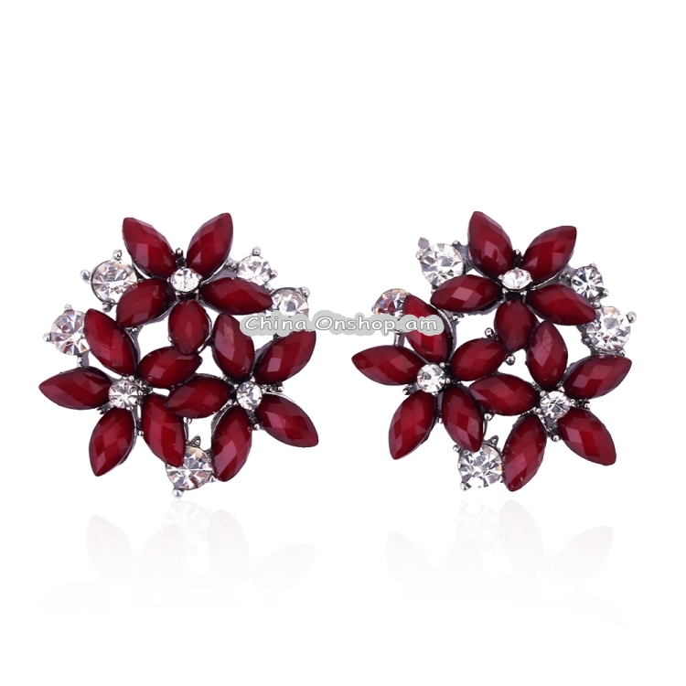 Fashion Zircon Rhinestone 3 Flower Stud Earrings for Women Jewelry
