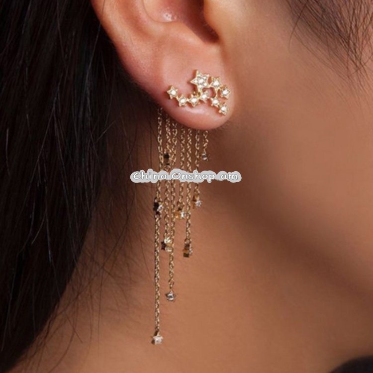 Fashion Star Women Crystal Long Tassel Bridal Wedding Drop Earrings