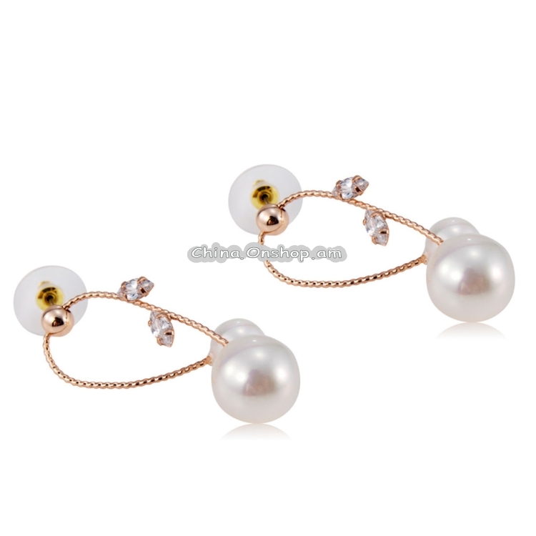 Gold-Plated Crystal Pearl Earrings for Female