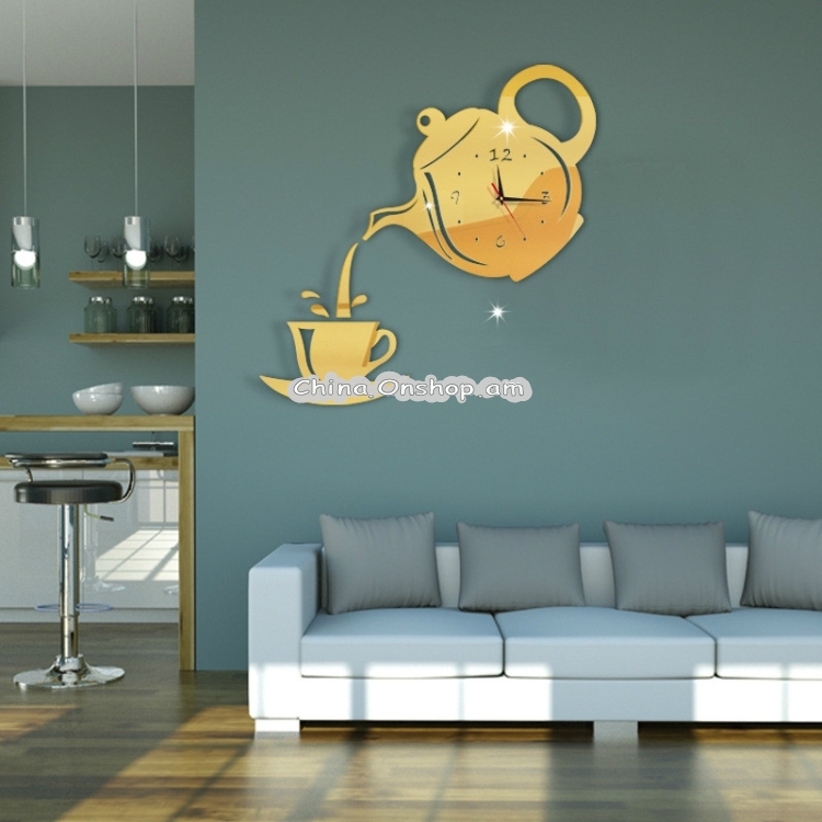Creative DIY Acrylic Coffee Cup Teapot 3D Wall Clock Decorative Kitchen Wall Clocks Living Room Dining Room Home Decor Clock