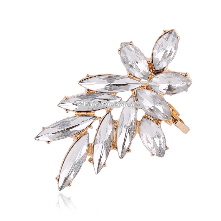 Fashion Women Left Ear Crystal Leaf
