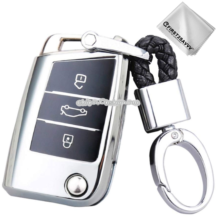 TPU One-piece Electroplating Opening Full Coverage Car Key Case with Key Ring for Volkswagen Golf / Tiguan L / Touran L / Lavida PLUS / Teramont / Lamando / T-ROC / SPORTSVAN / T-Cross
