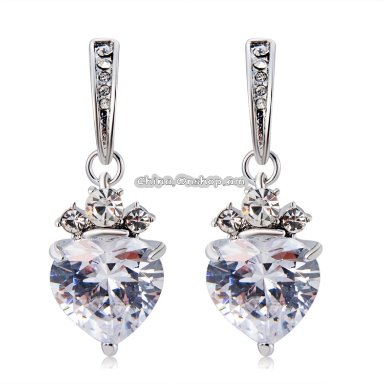 Heart-Shaped Transparent Crystal Zircon Earrings for Women