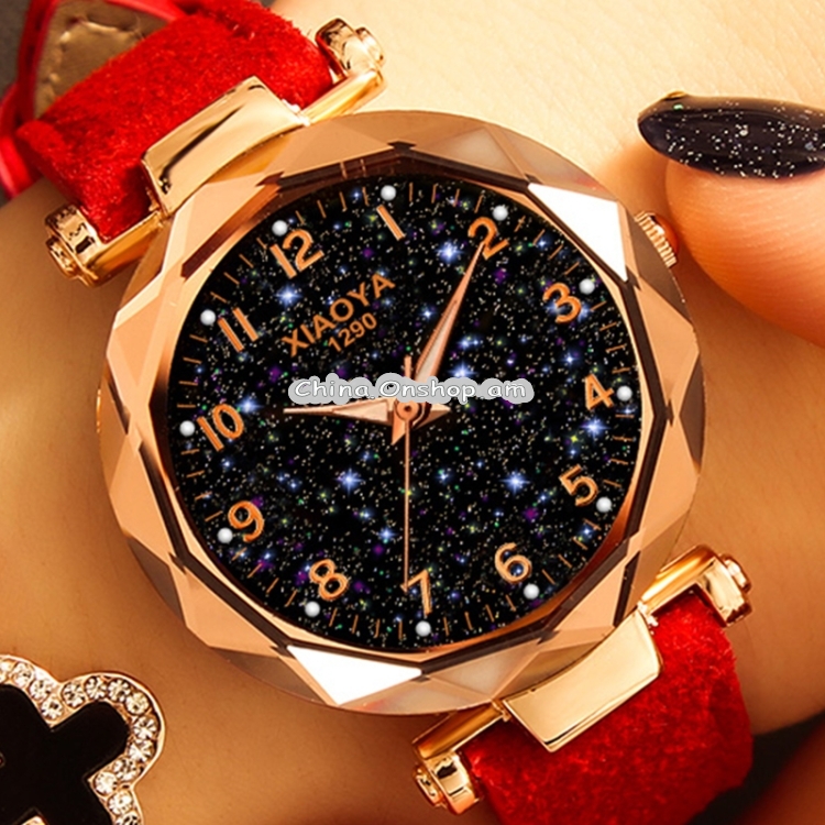 XIAOYA Fashion Women Star Sky Dial PU Leather Belt Quartz Wrist Watches